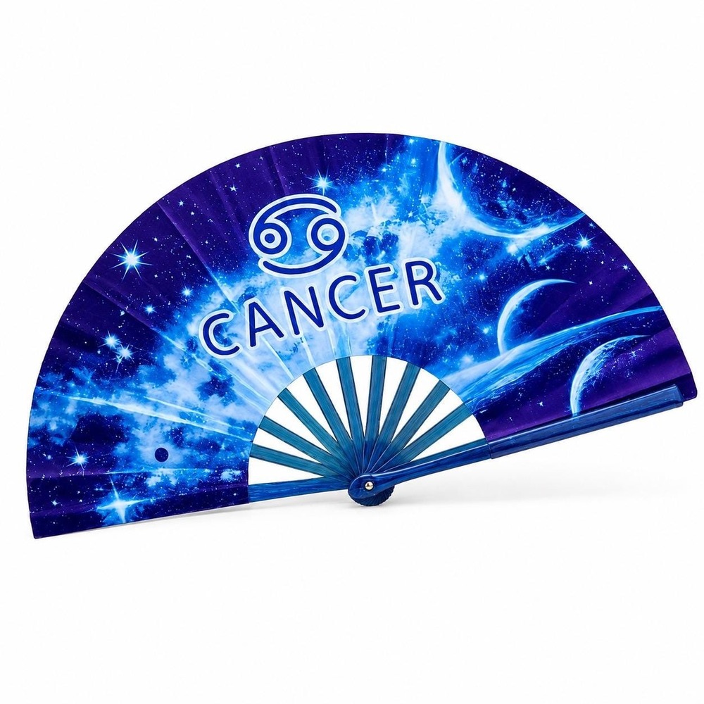 Cancer Zodiac Clack Fan | Blue Celestial Folding Hand Fan | Astrology Gift